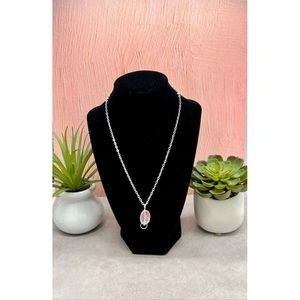 Handcrafted Rose Quartz Stone Necklace Wrapped In Silver French Wire